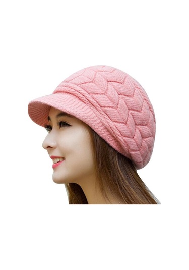 Kadın Ve Erkekler İçin Kış Mevsimine Özel Yünlü Ve Sıcak Tutan Şapka Modeli Pembe