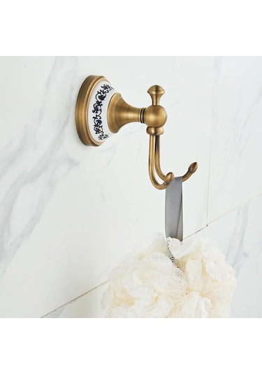 Reedark Duvar Tipi Porselen Desenli Antik Bakır Banyo Havluluk Kanca, Rust-önleyici Duvar Takımı Aksesuarı Beyaz - Mavi