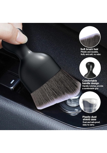 Reedark Araç İç Detay Temizleme Fırçası Yumuşak Eğik Tüy - Otomatik Toz Toplama - Panel & Klima Delikleri - Ev & Araç Kullanıma Uygun - Kahve/beyaz