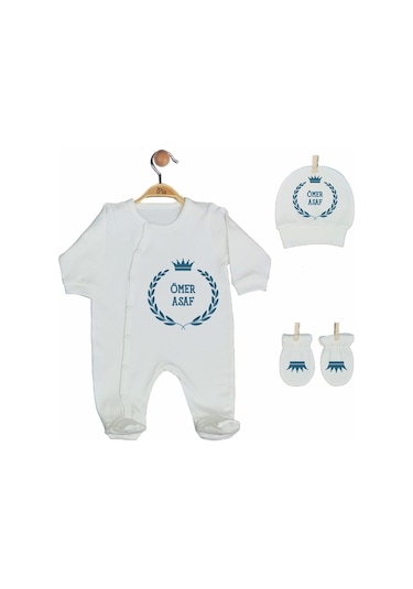 Pia Baby Gl 2008 İsme Özel Taçlı Beşli Tulum Set Mavi