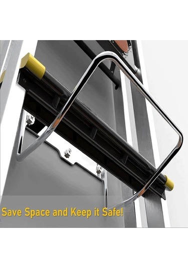 Pazly Ağır Hizmet Garaj Depolama Merdiveni - Paslanmaz Çelik, 20.32x19.05cm, Katlanabilir, Uzay Tasarrufu, Duvar Braketli, Garaj İçin