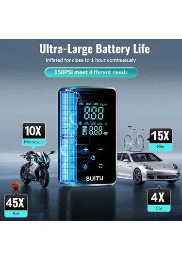 Willowhaven Siyah 150psı Kablosuz Portatif Lastik Şişirme Cihazı Dijital Göstergeli Usb Şarjlı Seyahat Kompresörü
