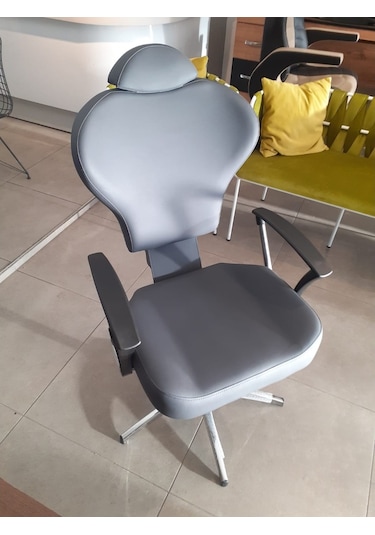 Geri Yatarlı Yükseklik Ayarlı Kuaför Makyaj ve Kaş Koltuğu Gri