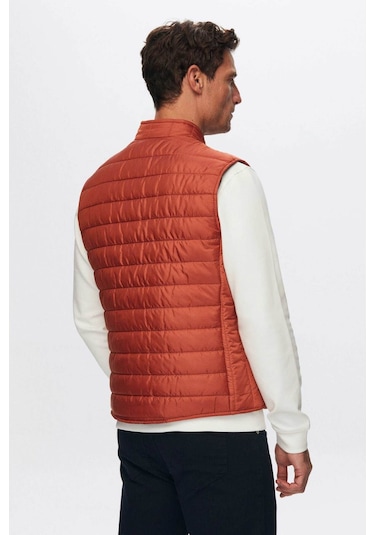 D's Damat Regular Fit Kiremit Dik Yaka Elyaf Dolgulu Mevsimlik Erkek Fermuarlı Yelek Mont 7HF07ORT42611