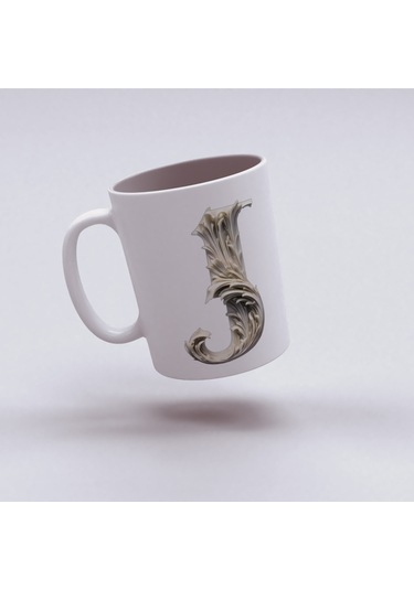 J Harfi Bardak, Monogram 330 Ml Barok Oymalı Görünüm Beyaz