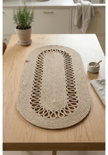 Vilinze Hasır Jüt Ip Runner / Supla / Amerikan Servis - 35x70 Cm