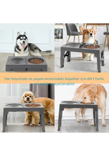 Ayarlanabilir Yükseltilebilir Köpek Kedi Mama Kabı Yavaş Yeme Ve Sıçrama Önleyici Su Kabı 2 Li Set