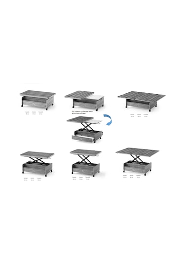 Zerenland 104 Akıllı Sehpa Çift Çekmeceli 3 Kademeli 6 Farklı Fonksiyonlu Sihirli Sehpa Ceviz