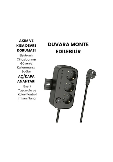 Vtn-34 Akım Korumalı Priz 2 Usb + 2 Type-c Girişli 2 Metre Kablosu Anahtarlı Ve Duvara Monte Edilebi 2 M
