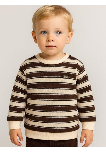 Erkek Çocuk Çizgili Kalın Triko-16193 Kahverengi