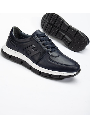 Hakiki Deri Erkek Günlük Ayakkabı Lacivert H Model Eva Taban-3480 Lacivert