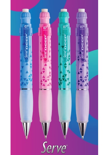 Deep Uçlu Kalem - Renkli Üçgen Baskılar - Gök Mavi