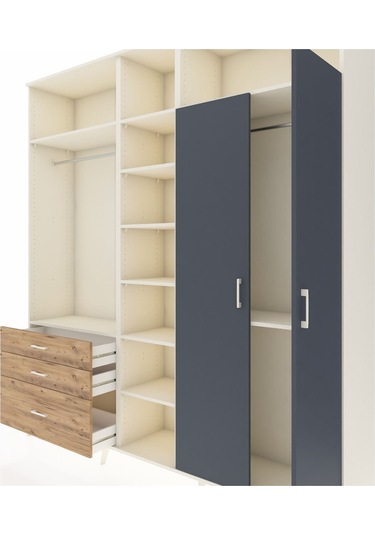 Hyperion Dolap 10 Raflı 3 Çekmeceli 2 Askılı 220x44x243 Aytaşı-antrasit/çam Antrasıt/atlas Çam