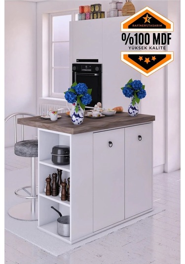 Noma Mdf Mutfak Adası Mutfak Dolabı Ada Mutfak Yemek Masası Gri