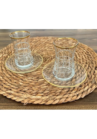 Collection Karizma Yaldızlı Çay Bardak Seti Takımı - 12 Prç. Çay Bardağı Seti Şeffaf