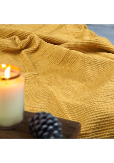Verra Home Pamuk Battaniye Tek Kişilik Tv Battaniyesi 130 x 170 CM Hardal
