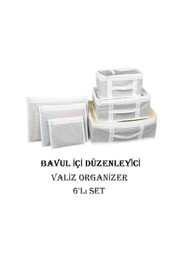 Alas Valiz Bavul İçi Çizgili Düzenleyici Organizer 6'lı Set