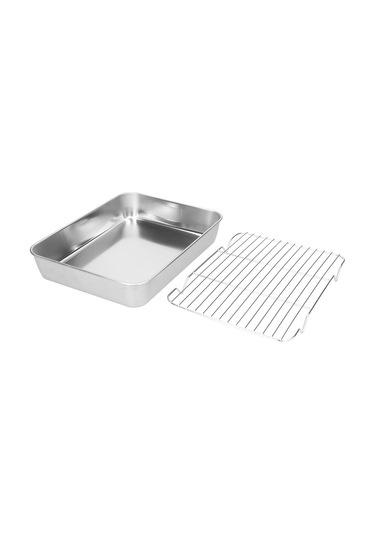 Geeroyoo Stainless Steel Fırın Tepsisi Ve Izgara Seti - Derin Kenarli, Yemekleri Tutar, Yağ/suyu Akıtır - 23.5x17.5x5 Cm Sağlıklı Materyal Diğer