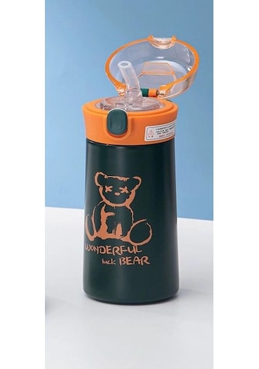 Paslanmaz Çelik Termos Su Şişesi 350ml Vakumlu Pipetli Yeşil İthal Ürün Çok Renkli