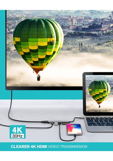 Yaozixa Usb-c Hub 7-in-1: Ekran Yansıtma/geniştirme, Çok Cihaz Uyumlu, Sinyal Bozulması Engeliyle Veri Ve Görüntü Aktarımı