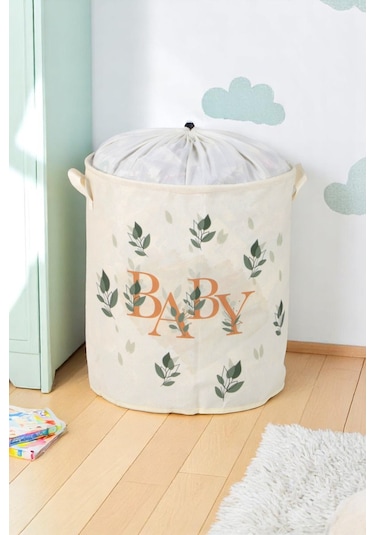 İronika Baby Büzgülü Sepet Oyuncak Çamaşır Havlu Sepeti Yuvarlak Temiz Kirli Çamaşır Sepeti Beyaz