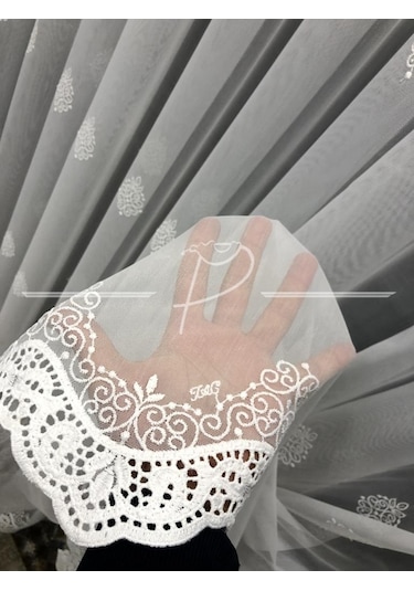 Tül Perde Taç Marka Etek Bohreli Serpme Desenli Tül 26131 Çok Renkli