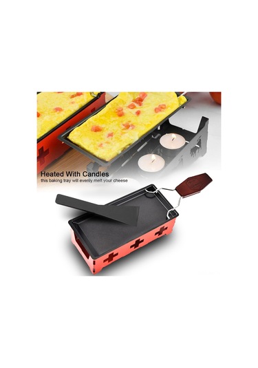 Xiyyadms Taşınabilir Mumlu Raclette Izgara Seti - Ahşap Saplı Yapışmaz Tava Ve Spatula Siyah