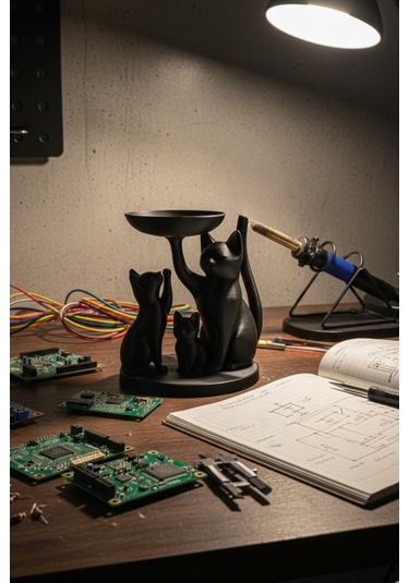 Oxyteez Kedi Figürlü Dekoratif Obje Siyah Renk Reçine Tasarım Ev Ve Ofis Dekorasyonu