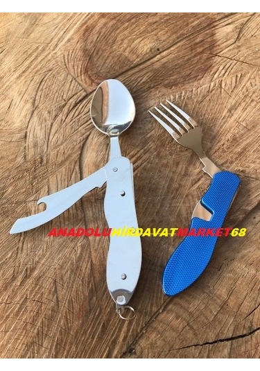 Kumanya Kaşiği Avcı Kampçı Seti Çatal Kaşık Seti Açacak Seti Kırmızı