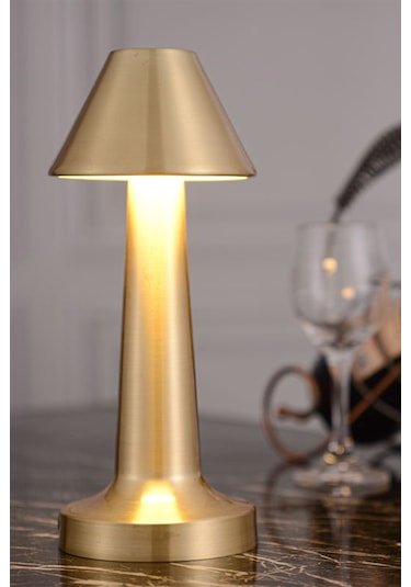 Şapkalı Mantar Model Gold Altın Renk Dokunmatik Şarjlı Masa Lambası Gold