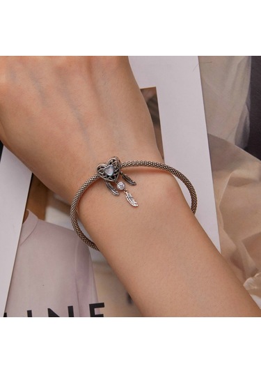 Bsc749 Ayar Gümüş S925 Kalp Zirkon Dreamcatcher Bilezik Boncuk Çok Renkli