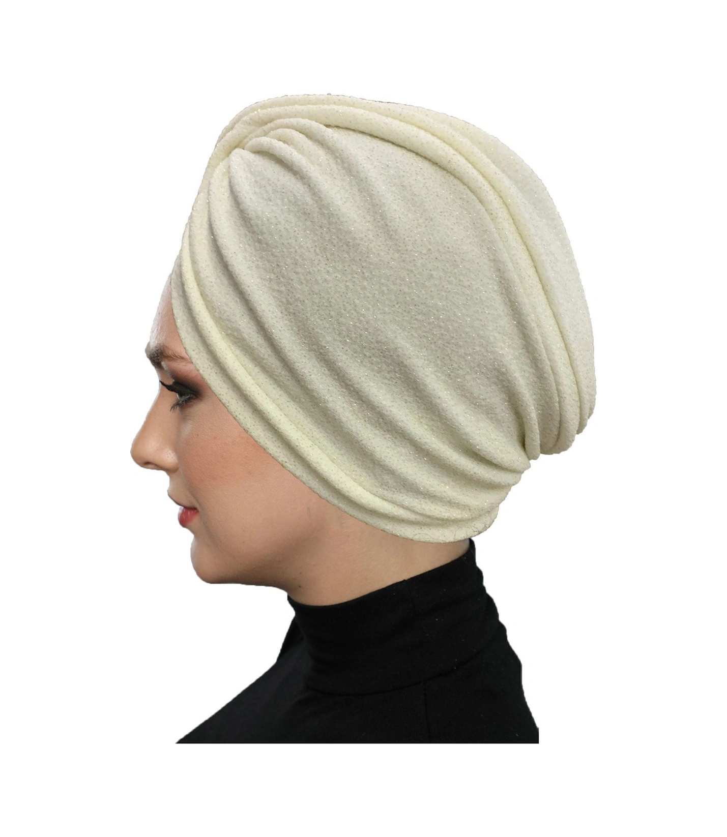 Çapraz Fukuro Simli Astarlı Krem Hazır Türban Tesettür Abiye Bone Krem