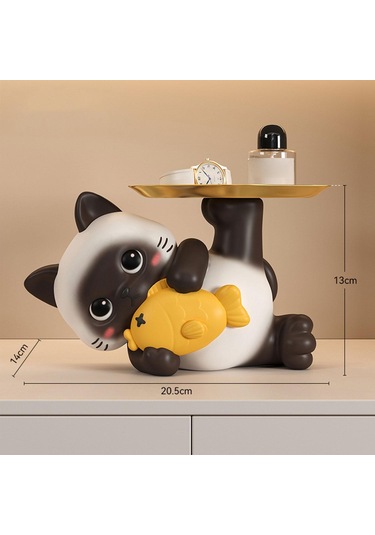 Homyl Reçine Kedi Anahtar Tepsisi Çok Amaçlı Masa Dekorasyonu 20,5 Cm X 13 Cm X 14 Cm