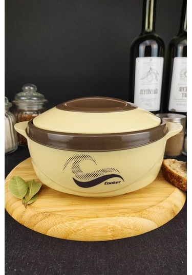 Digithome Paslanmaz Çelik Hazneli Yemek Termosu 1000 ML Bej - Ckr3149