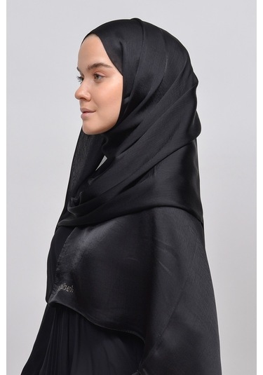 Altobeh Janjan Şık Parlak Saten Dokulu Kadın Tesettür Abiye Şifon Şal - Siyah