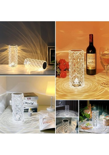 Kristal Lamba Masa Lambası Şarjlı Masa Lambası Dokunmatik Sensör Usb Şarjlı Çok Renkli