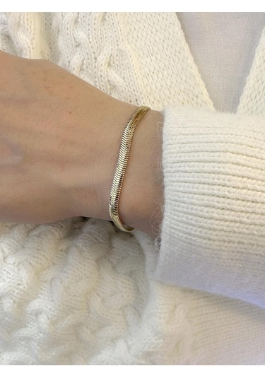 Magold Balık Sırtı Ezme İtalyan 5 Mm 14 Ayar Altın Bileklik Sarı Altın