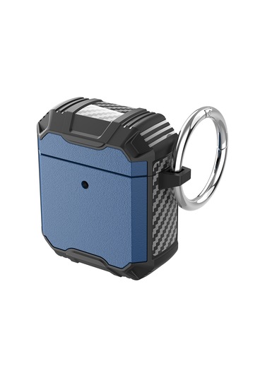 Kablosuz Kulaklık Tpu + Pc Darbeye Dayanıklı Kılıf Airpods Uyumlu 1/2 Lacivert Siyah İçin Kancalı Mavi