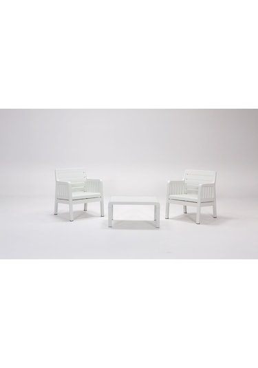 Lara 1+1 S Bahçe Balkon Teras Oturma Grubu Mindersiz - Beyaz