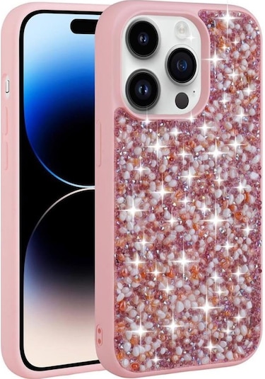 Apple Uyumlu iPhone 14 Pro Max Kılıf Parlak Taşlı Tasarım Linea Kapak