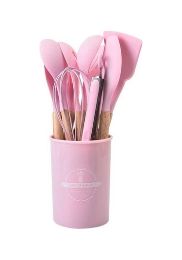 Tongxida Pembe 11 Parçalı Silikon Mutfak Gereçleri Seti Yapışmaz Pişirme Aletleri Pembe