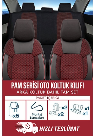 Smrautoaccessory Pam Serisi Oto Koltuk Kılıfı Bordo