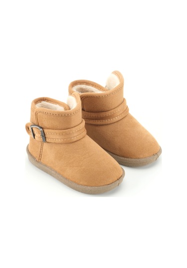 Gezer Kız Çocuk Kışlık Boğazdan Peluşlu Tek Kemer Cırt Cırtlı Ayarlanabilir Pvc Rahat Taban Ev Bahçe Camel