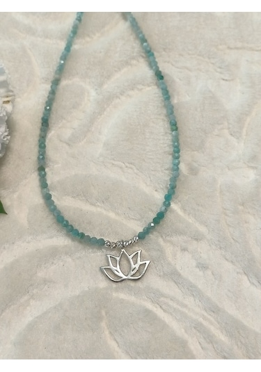 Canka Doğal Taş Lotus Çiçeği Gümüş Kolye
