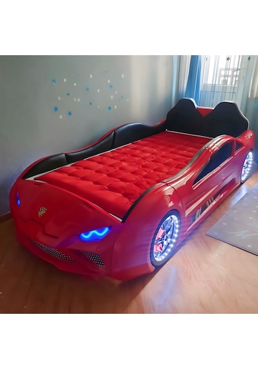 Lambo - Kapılı, Koltuklu Arabalı Yatak, Premium, Kırmızı Tek Kişilik