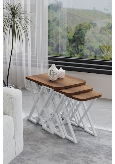 Milano 3'lü Zigon Sehpa Beyaz Metal - Barok Tabla