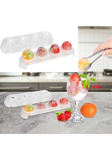 Periboia Silikon Tabanlı 4 Bölmeli Şeffaf Buz Kalıbı Yuvarlak Buz Renkli