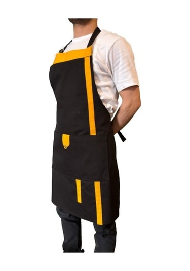 Model 2 Renkli Boyundan Askılı Mutfak,garson,barista Önlüğü Siyah-sarı
