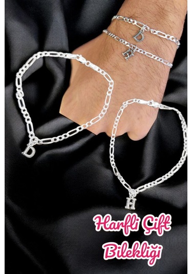 Modagümüşevi 925 Ayar Gümüş Harfli Figaro Model Çift Bilekliği