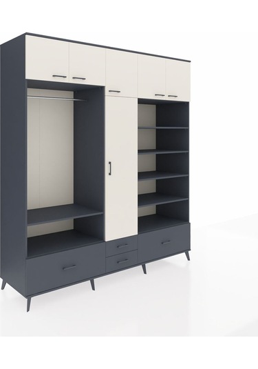 Kronos Dolap 18 Raflı 4 Çekmeceli Tek Askılı 220x59x243 Antrasit-aytaşı/antrasit Aytası/antrasıt